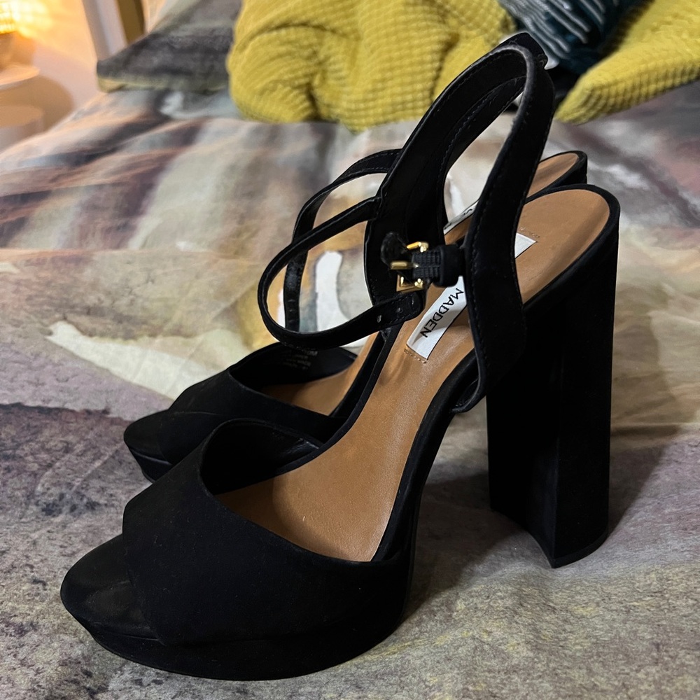 Steve Madden 5” Leather Platform Heels - Black - 10M